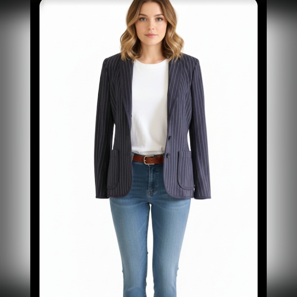 Nicole Farhi Corpcore   blue pinstripe Office Siren  Boardroom   blazer jacket…